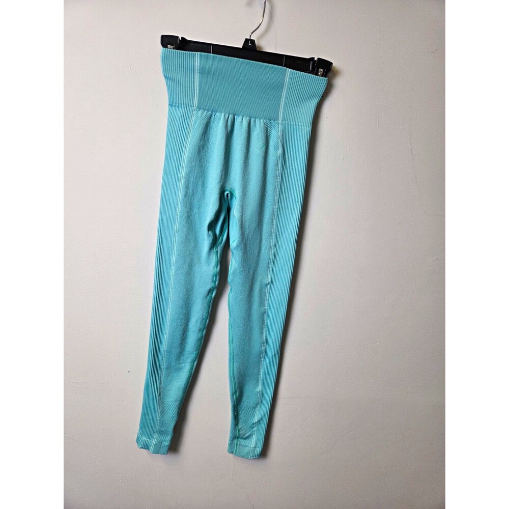 Gymshark Women’s Light Blue High Rise Ribbed Knit Stretch Ankle Leggings S